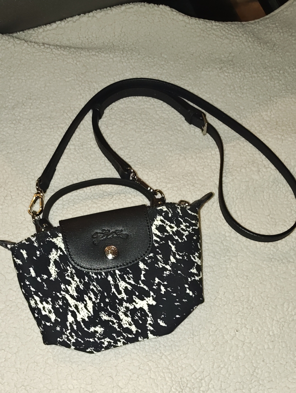 Longchamp Black & White Pattern La Plaige Pouch With Crossbody Adaptor